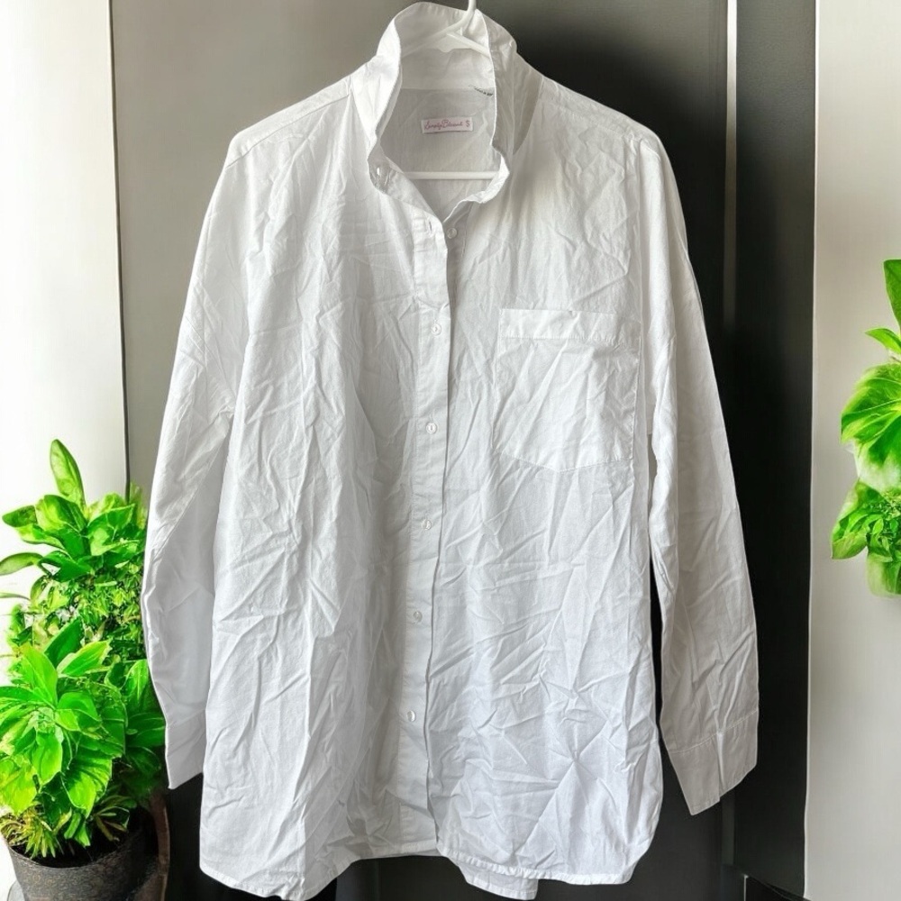 White Long Sleeve Boxy Button Down Shirt